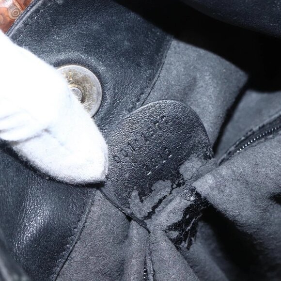 GUCCI Bamboo Shoulder Bag Leather Black Gold Auth - Picture 13 of 15